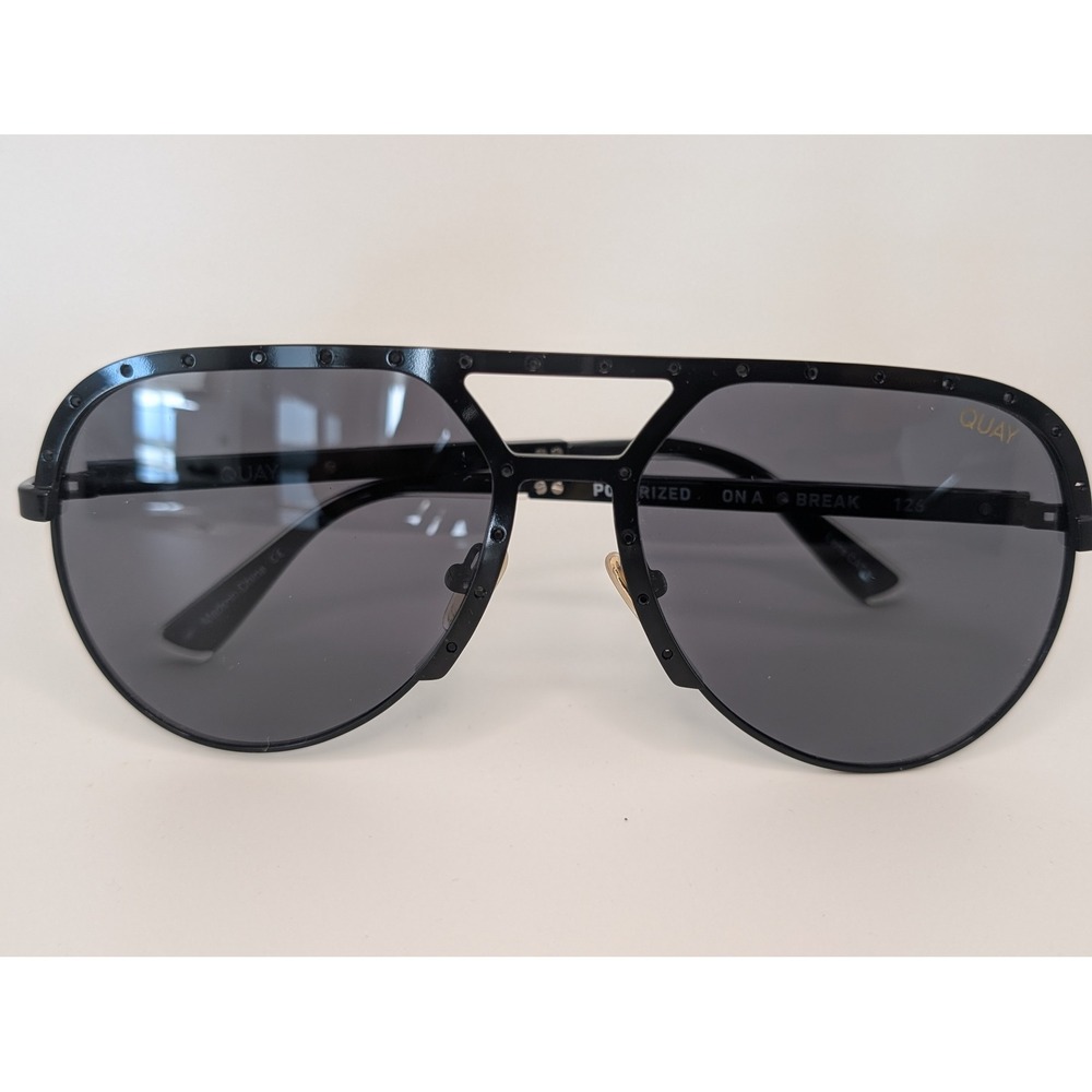 Quay Australia On A Break Polarized Sunglasses Matte Black Aviator Studded 126